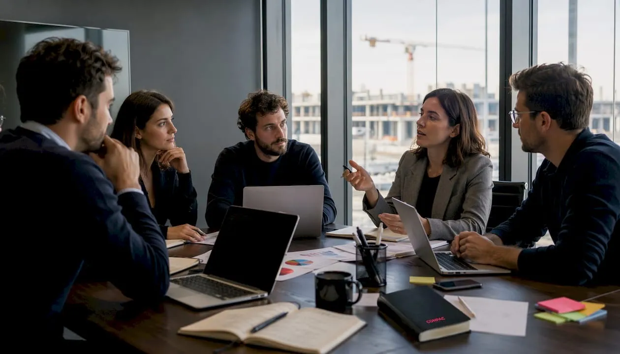 Il team B2B si confronta durante una riunione strategica aziendale