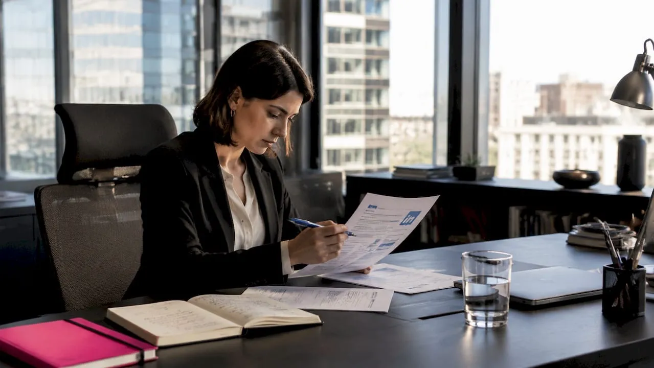 Il responsabile sta analizzando il report sulla strategia LinkedIn per l’azienda di logistica.