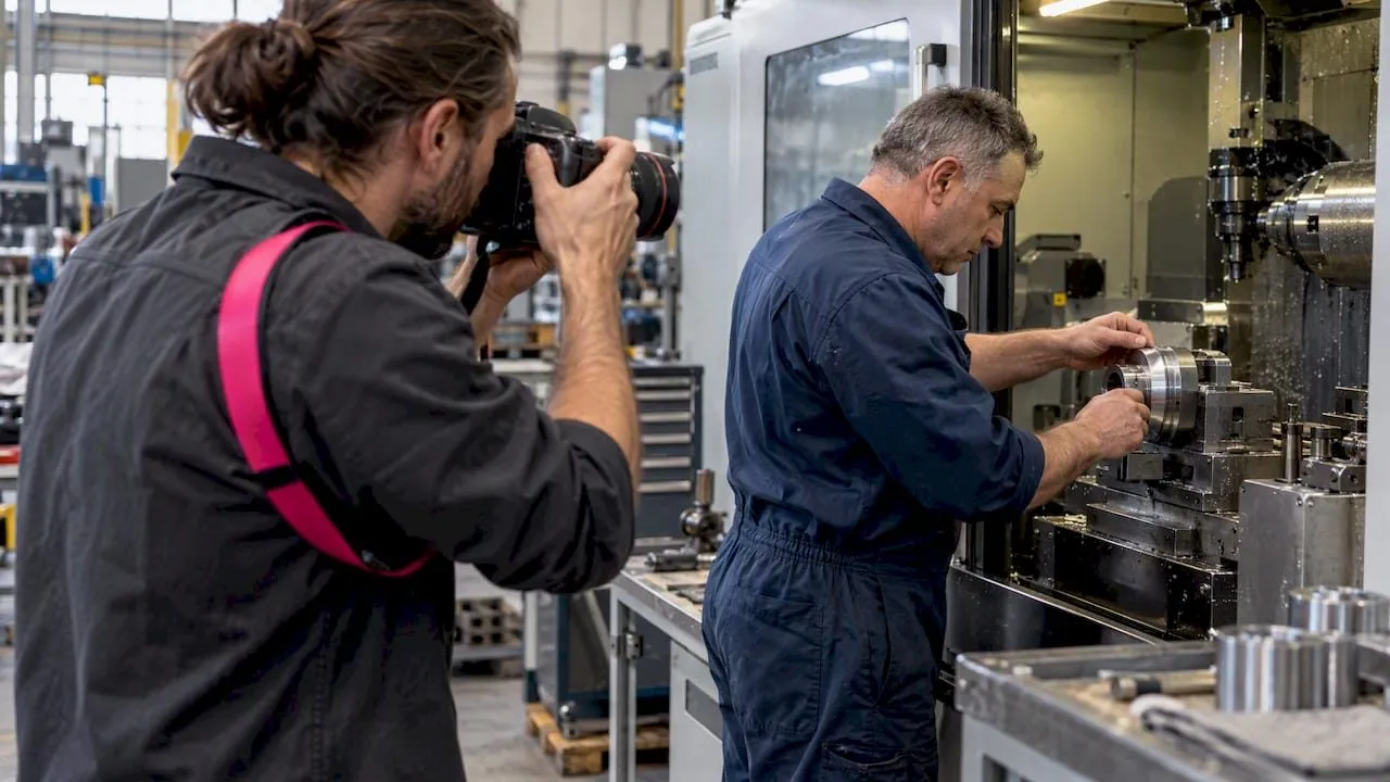 Il fotografo documenta un controllo tecnico nel reparto