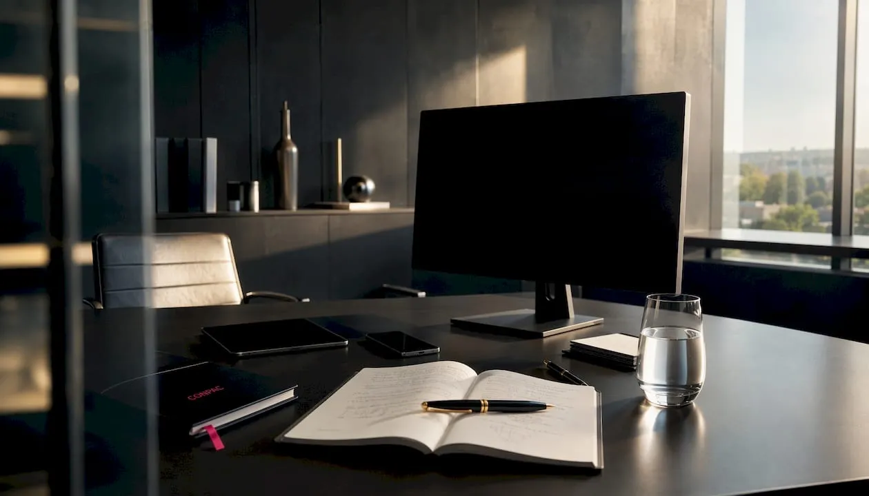 Agenda organizzativa e dispositivi tecnologici disposti sulla scrivania