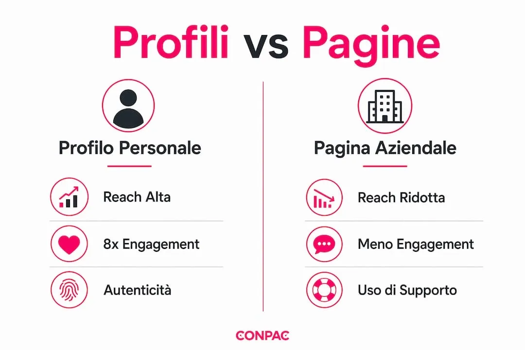 Infografica: differenze tra profilo personale e pagina aziendale su LinkedIn
