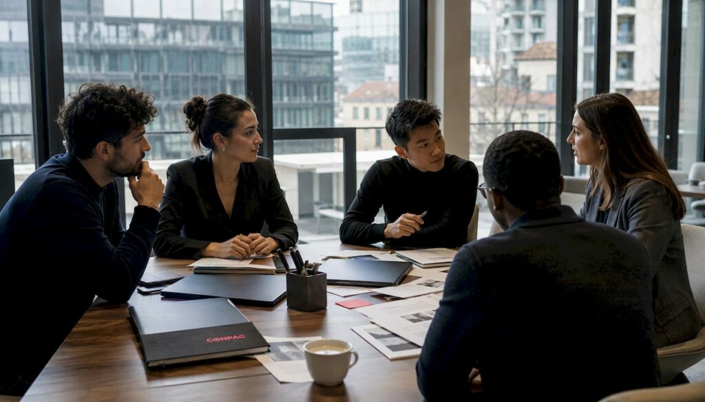 Manager e professionisti impegnati in un incontro strategico aziendale